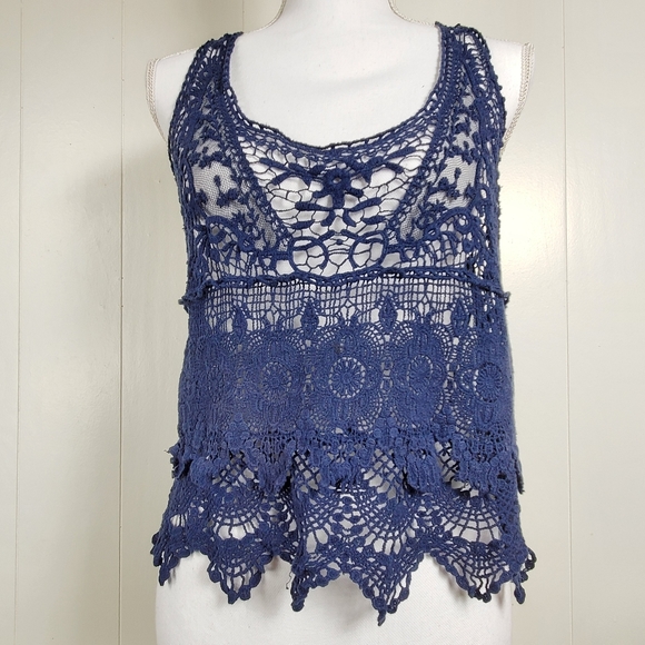 Eyeshadow Tops - Eyeshadow embroidered boho hippie lace crop tanktop medium